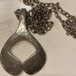 Danish Modern Pewter Pendant Large Bent Larsen Hammered Finish Chain Necklace